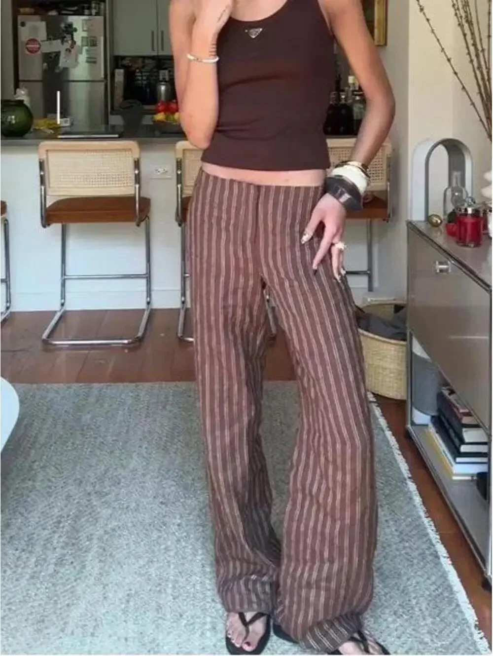 Reformation Vida Linen Low Rise Pants in Boardwalk Stripe